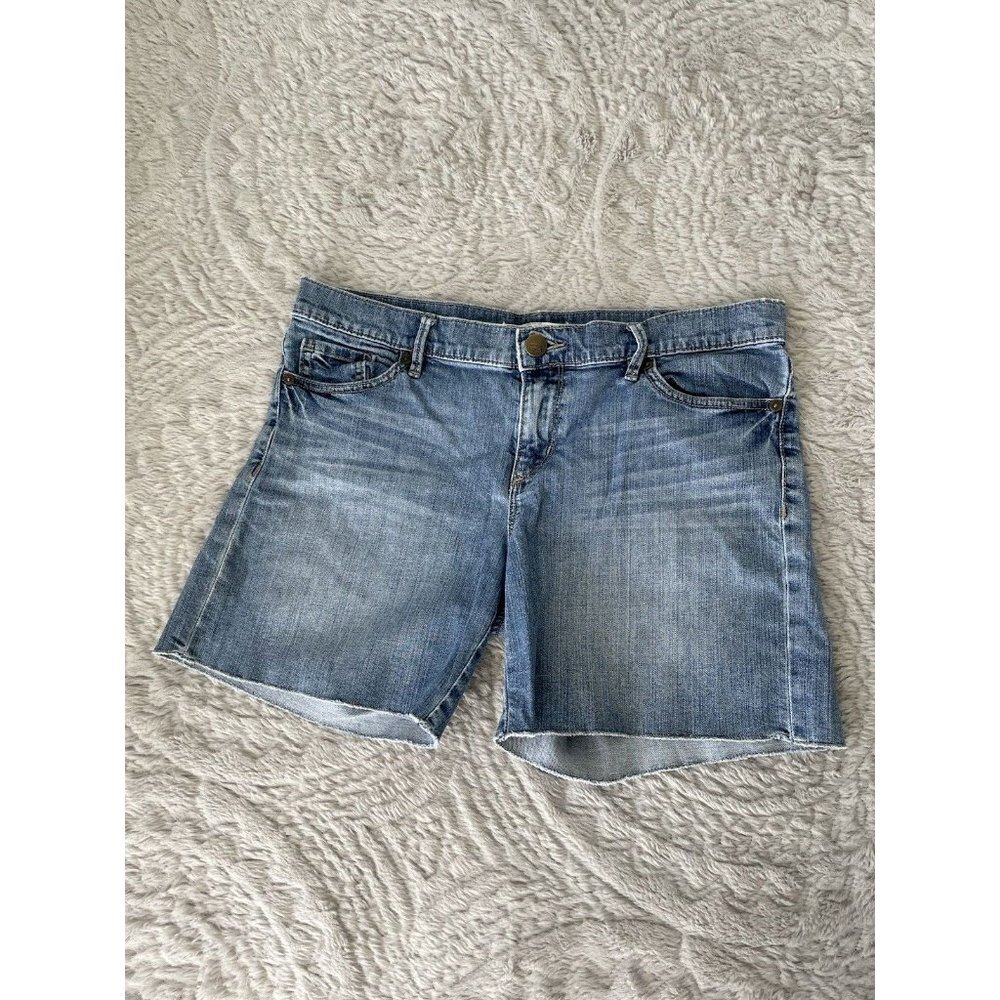 LOFT Cutoff Jean Shorts Women Mid-Rise Raw Hem Blue Denim Stretch Size 8